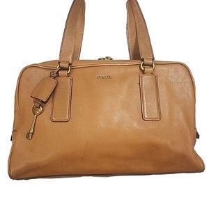 Fossil Purse Brown Leather Structured Bag Briefcase 13" x 8.5" Double Strap Zip